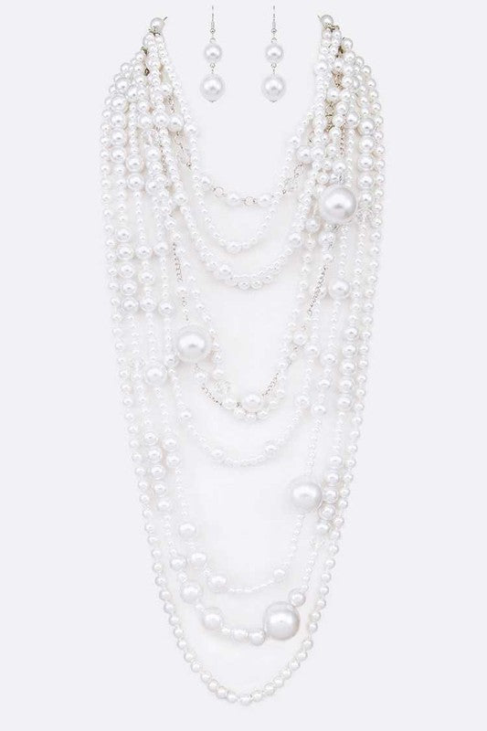 Mix Pearl Statement Layer Necklace Set-2 Colors