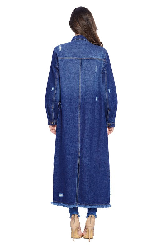 DENIM LONG JACKETS DISTRESSED WASHED- 4 Shades