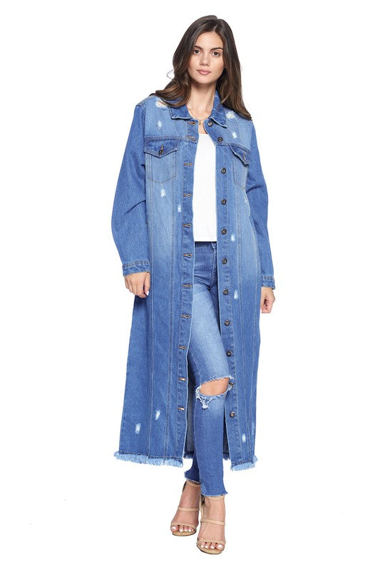 DENIM LONG JACKETS DISTRESSED WASHED- 4 Shades