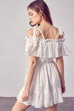 OFF WHITE COLD SHOULDER RUFFLE DRESS