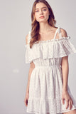 OFF WHITE COLD SHOULDER RUFFLE DRESS