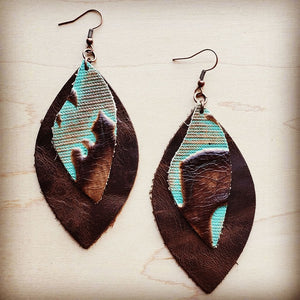 Leather Oval Earrings with Turq. Laredo Accent