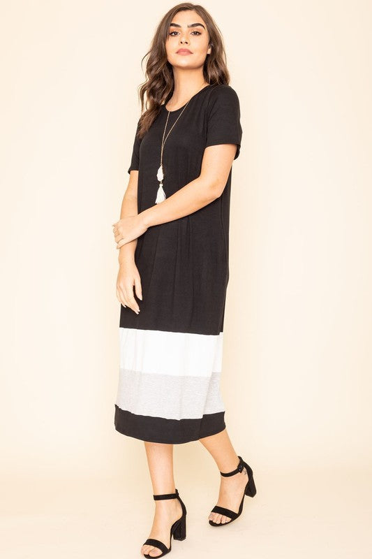 Color Block Calf Length Dress-2 Colors