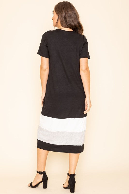 Color Block Calf Length Dress-2 Colors