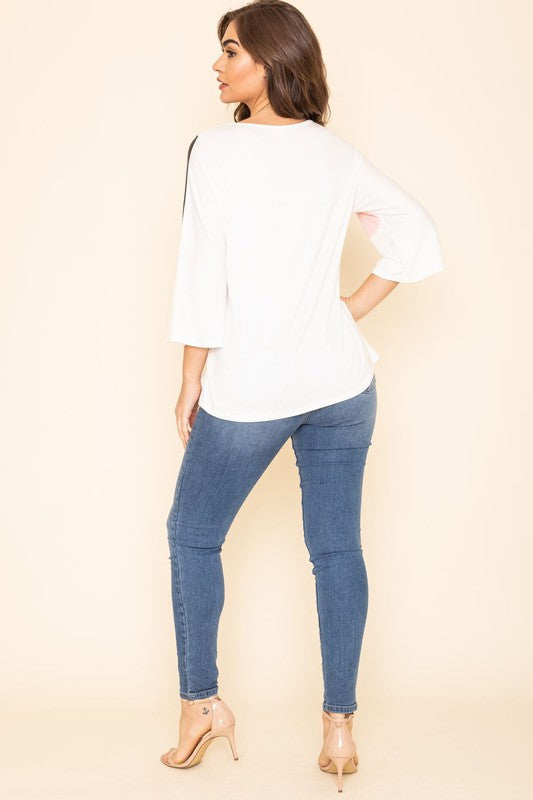 Chevron Bell Sleeve Color Block Top- 2 Colors