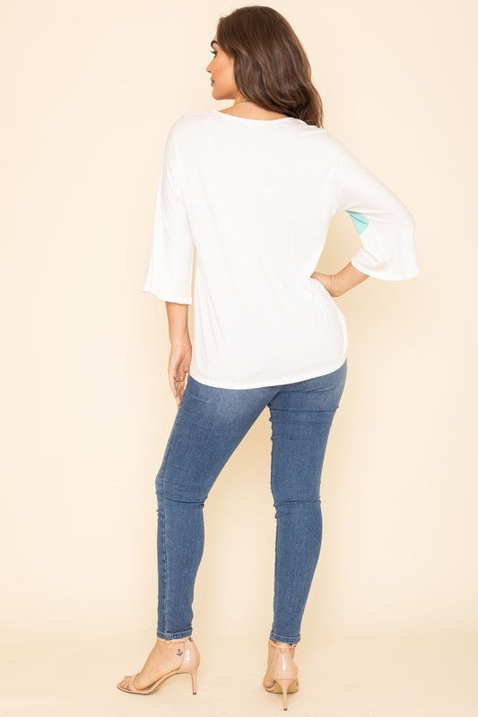 Chevron Bell Sleeve Color Block Top- 2 Colors