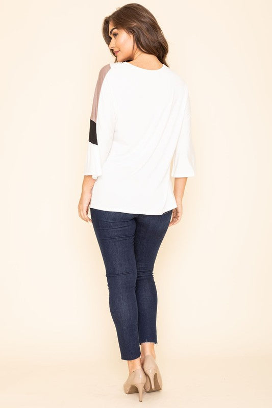 Chevron Bell Sleeve Color Block Top- 2 Colors