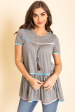 Tiered Tie Dye Accent Tunic Top-3 Colors
