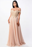 Plus Size Off The Shoulder Chiffon Embellished Gown- 8 Colors