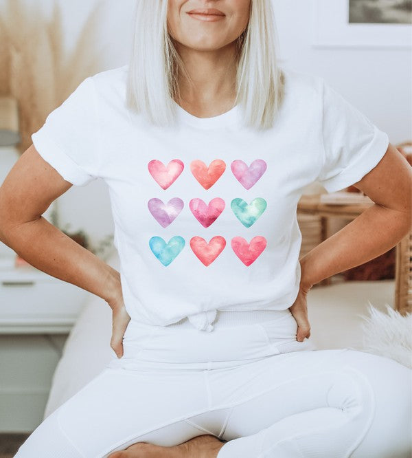 Pastel Color 9 Hearts Graphic Tee- 3 Colors
