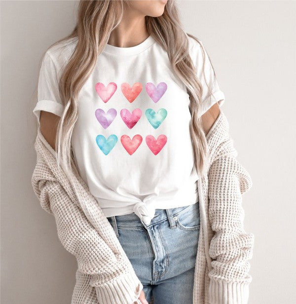 Plus Size Pastel Color 9 Hearts Graphic Tee-3 Colors