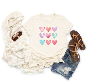 Pastel Color 9 Hearts Graphic Tee- 3 Colors