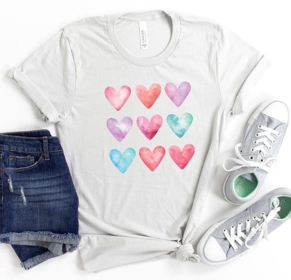 Plus Size Pastel Color 9 Hearts Graphic Tee-3 Colors
