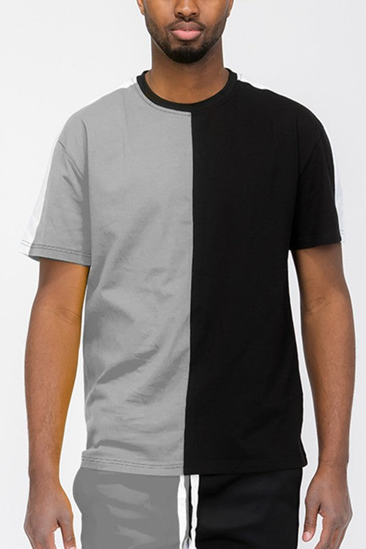 TWO TONE COLOR BLOCK SHORT SLEEVE TSHIRT-6 COLORS