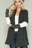 Plus Size Solid Plaid Contrast Long Sleeve Cardigan- 2 Colors