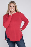 Plus Size Melange Baby Waffle Long Sleeve Top-5 Colors