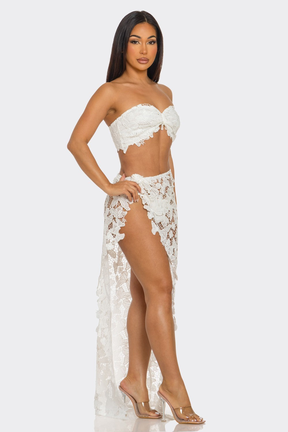 Butterfly Crochet Swimwear Coverup Skirt Set With Matching Underwear- White