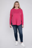 Plus Size Melange Baby Waffle Long Sleeve Top-5 Colors