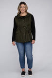 Plus Size Drawstring Waist Military Hoodie Vest