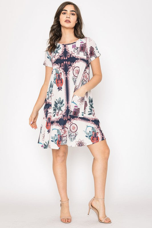 Plus Size  Dream Catcher Print Shift Dress-2 Colors