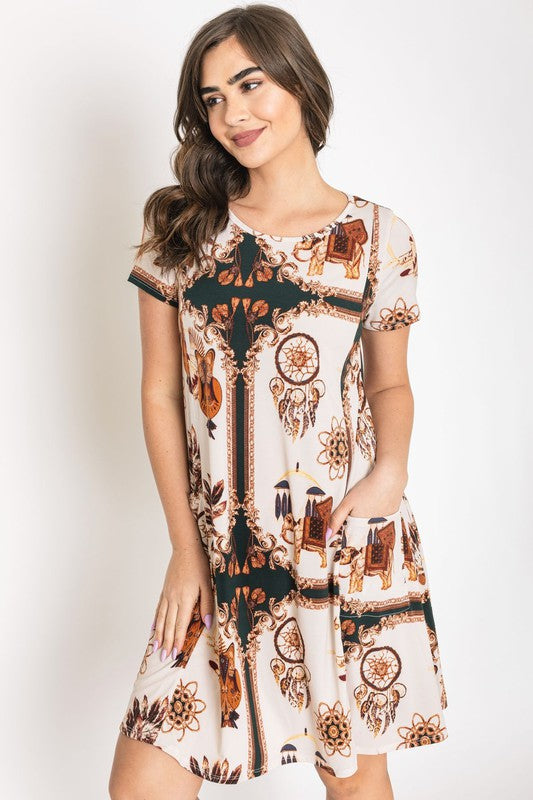 Plus Size  Dream Catcher Print Shift Dress-2 Colors