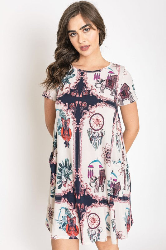 Dream Catcher Print Shift Dress-2 Colors