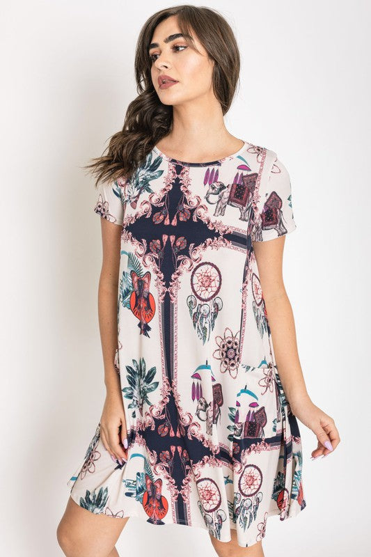 Dream Catcher Print Shift Dress-2 Colors
