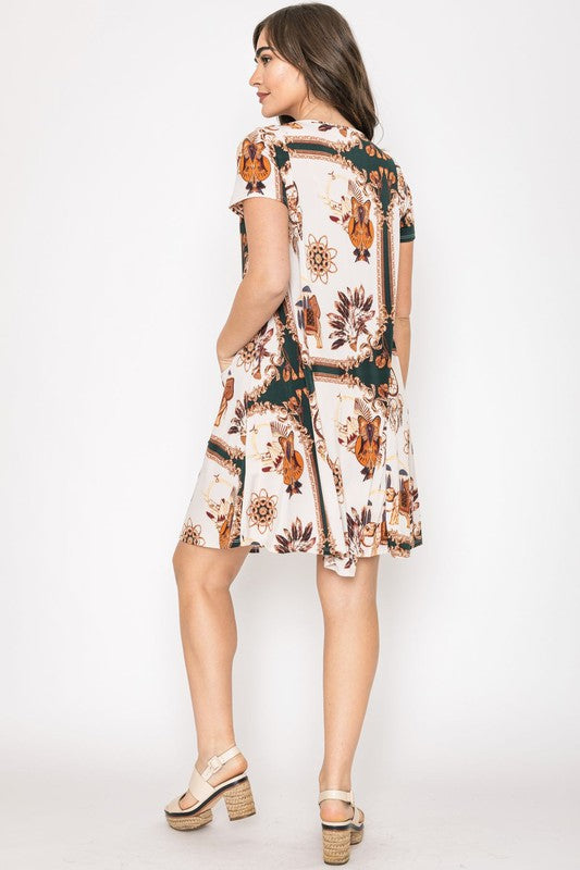 Plus Size  Dream Catcher Print Shift Dress-2 Colors