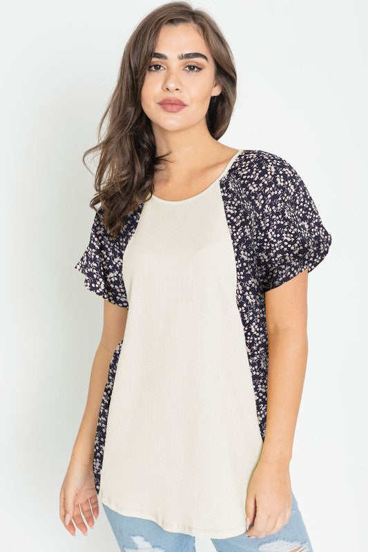 Crinkle Ditsy Floral Contrast Tunic