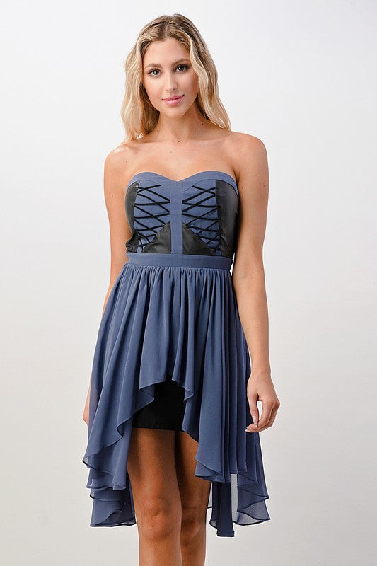 Vegan Leather Mix Tube Hi-Low Dress