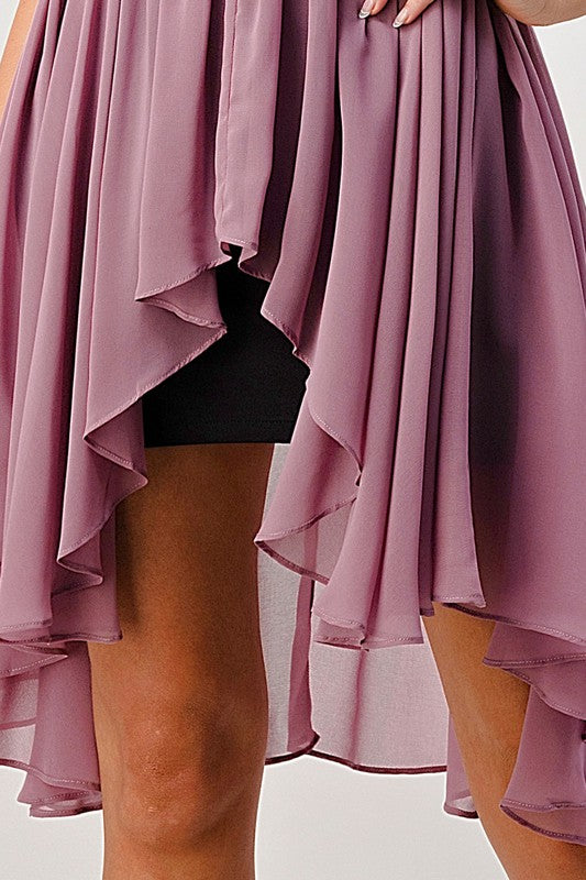 Vegan Leather Mix Tube Hi-Low Dress