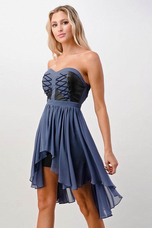 Vegan Leather Mix Tube Hi-Low Dress