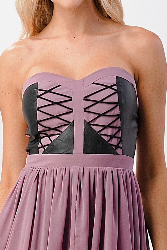 Vegan Leather Mix Tube Hi-Low Dress