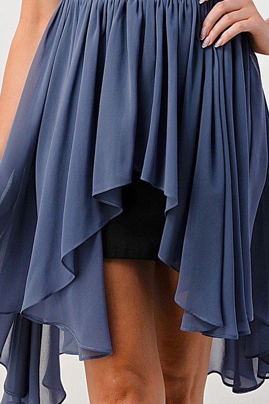 Vegan Leather Mix Tube Hi-Low Dress