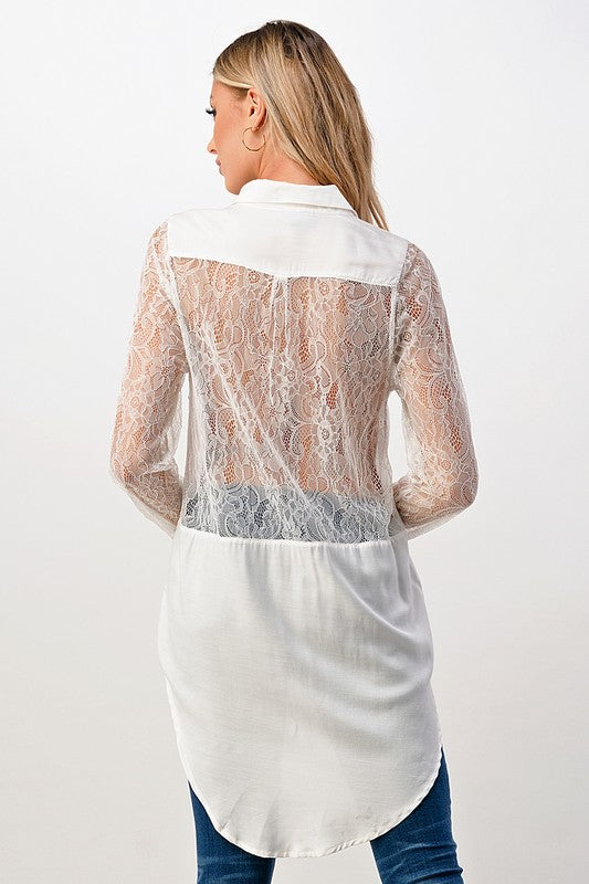 Silk Lace Panel Tunic Sage Shirt Top