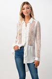 Silk Lace Panel Tunic Sage Shirt Top