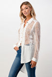 Silk Lace Panel Tunic Sage Shirt Top