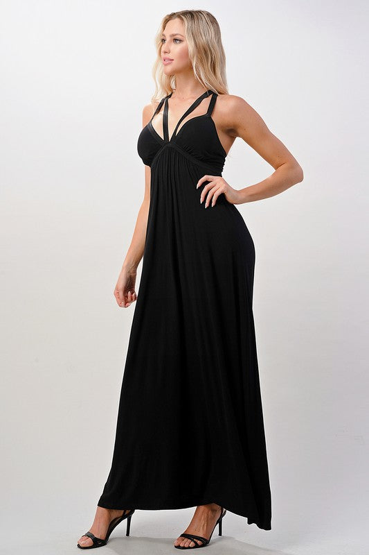 Criss Cross Double Strap Black Maxi Dress