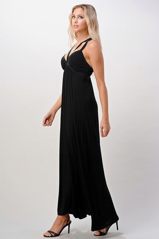 Criss Cross Double Strap Black Maxi Dress