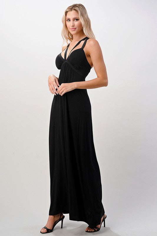 Criss Cross Double Strap Black Maxi Dress