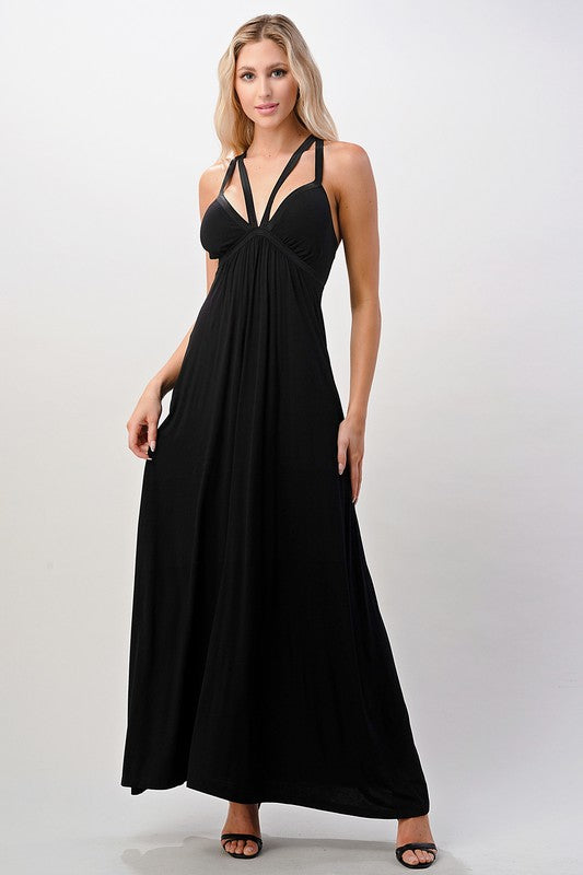 Criss Cross Double Strap Black Maxi Dress