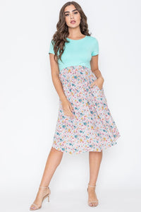 Cap Sleeve Contrast Floral Midi Dress With Pockets-2 Colors