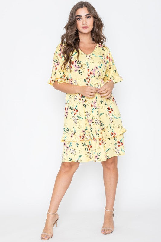 Floral V Neck Ruffle Dress-2 Colors