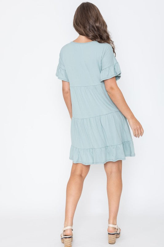 Plus Size Solid Ruffle Triple Tiered Midi Dress-3 Colors