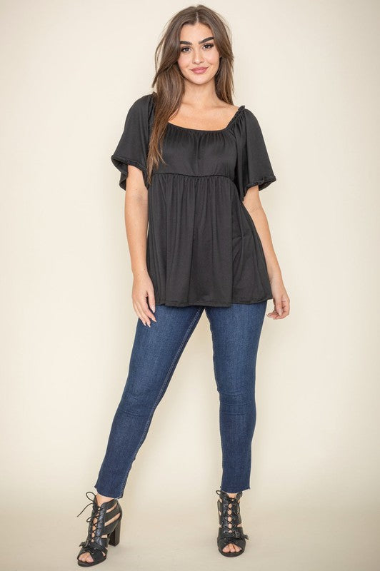 Solid Square Neck Babydoll Tunic-4 Colors