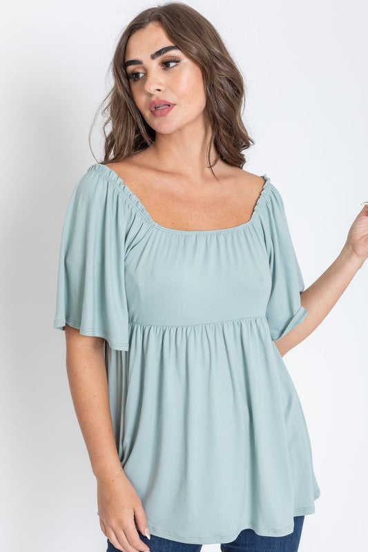 Solid Square Neck Babydoll Tunic-4 Colors