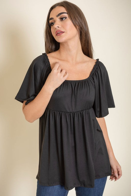 Solid Square Neck Babydoll Tunic-4 Colors