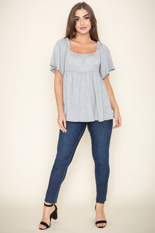 Solid Square Neck Babydoll Tunic-4 Colors