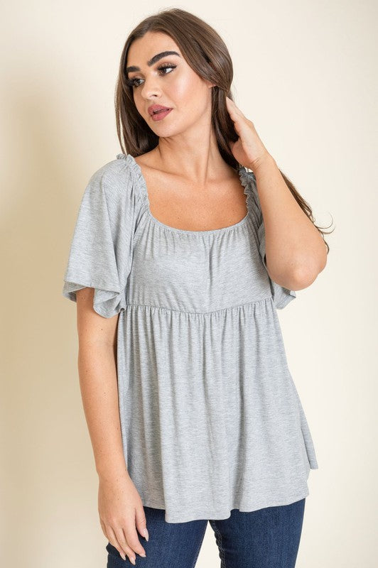 Solid Square Neck Babydoll Tunic-4 Colors