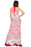 Red Strides & Floral Print Off Shoulder Halter Neck Maxi Dress